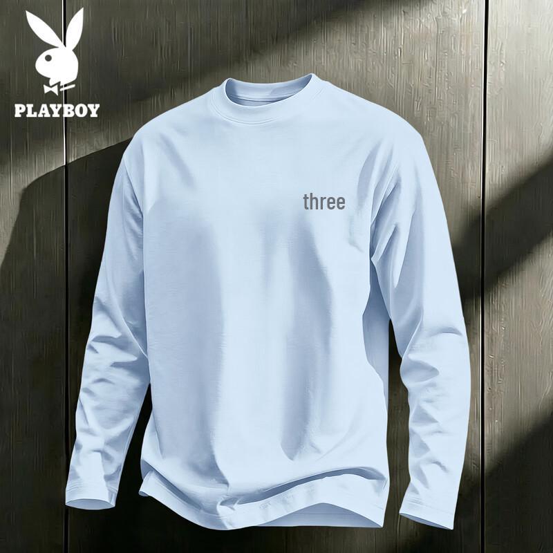 PLAYBOY Men's Pure Cotton Long Sleeve Crew Neck T-Shirt
