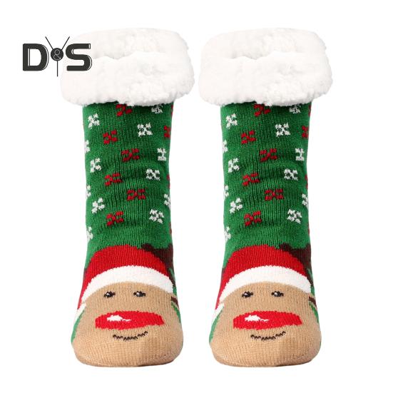 1 Pair Winter Floor Socks Thickened Fuzzy Plush Warmth Retention Christmas Print Leg Warmer Silicone Bottom Fall Winter Floor Socks Holiday Gift