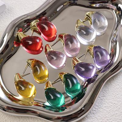 Korean Transparent Water Drop Earrings For Women Elegant Colorful Teardrop Stud Earrings Fashion Ear Jewelry Brincos Party Gifts