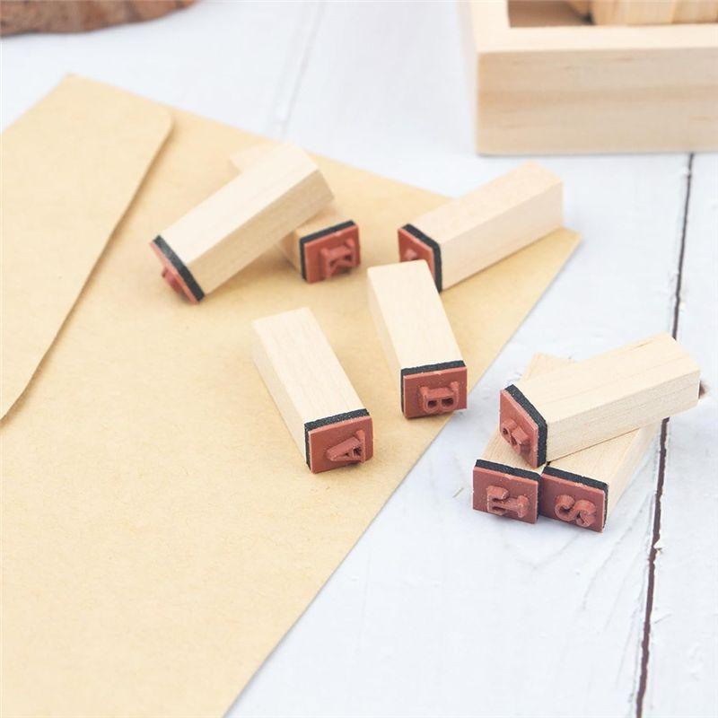 A74E-Multipurpose 36 Pcs Small Wooden Rubber Stamps In Wooden Box Number Alphabet Letter Wood For Card Making