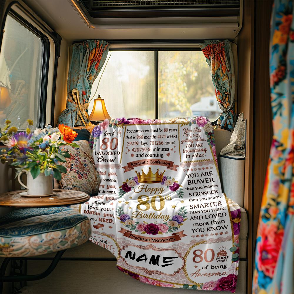 80Th Birthday Celebration Blanket Personalized Name Soft Comfortable Stylish Blanket Car Blanket Perfect For Travel Camping Outdoor Home Suitable For