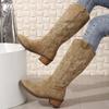 Spring and Autumn Winter New Coarse Heel Look Thin Tall Long Boots Not Over Knee Embroidered Retro Western Cowboy Boots