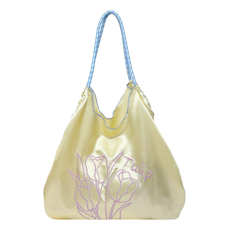 Niche flower embroidered canvas bag girl Korean version large commuter cloth bag summer versatile shoulder tote bag