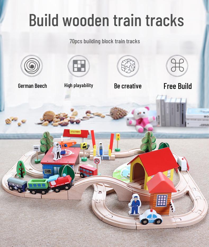 70-Piece Wooden Train Track Set for Ages 2-7: Interactive Educational Toy