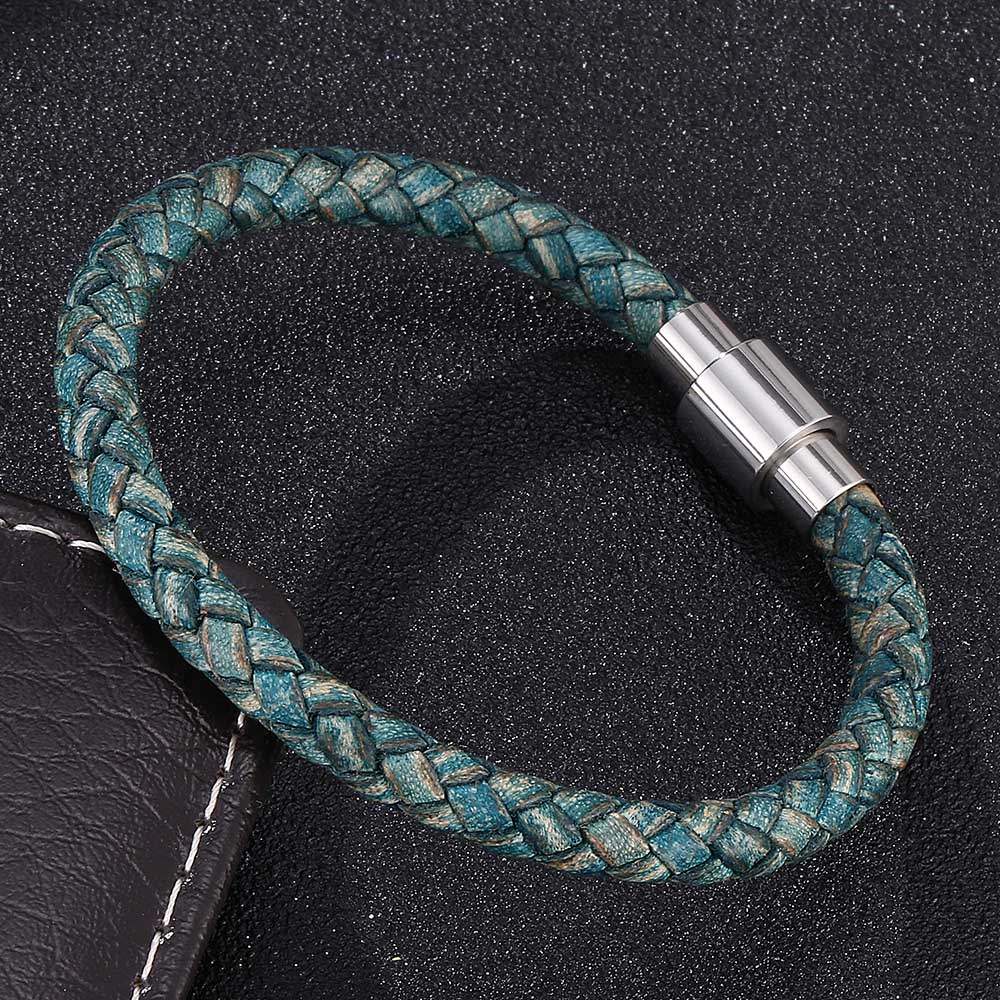 Vintage Men Women Green Leather Bracelet Charm Stainless Steel Buckle Bracelets & Bangles Jewelry Gift