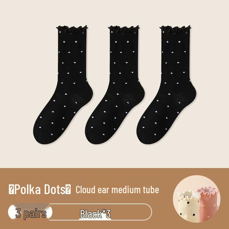 Women's Ruffle Polka Dot Scrunch Socks - Trendy Mid-Calf Cotton Ballet-Style Summer Socks