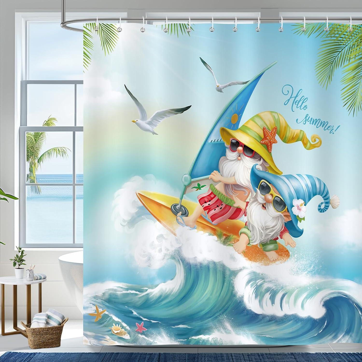

Cartoon Ocean Surfing Shower Curtain Washable Dirt-Resistant Shower Head Waterproof Polyester Bath Curtain For Home Decor W60H190(CM)-1 Pcs