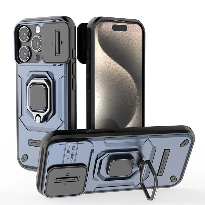 Armor Case For iPhone 16 15 14 13 12 11 XR XS X Pro Max Heavy Duty Shockproof Anti-Scratch With Ring Holder Phone Cover