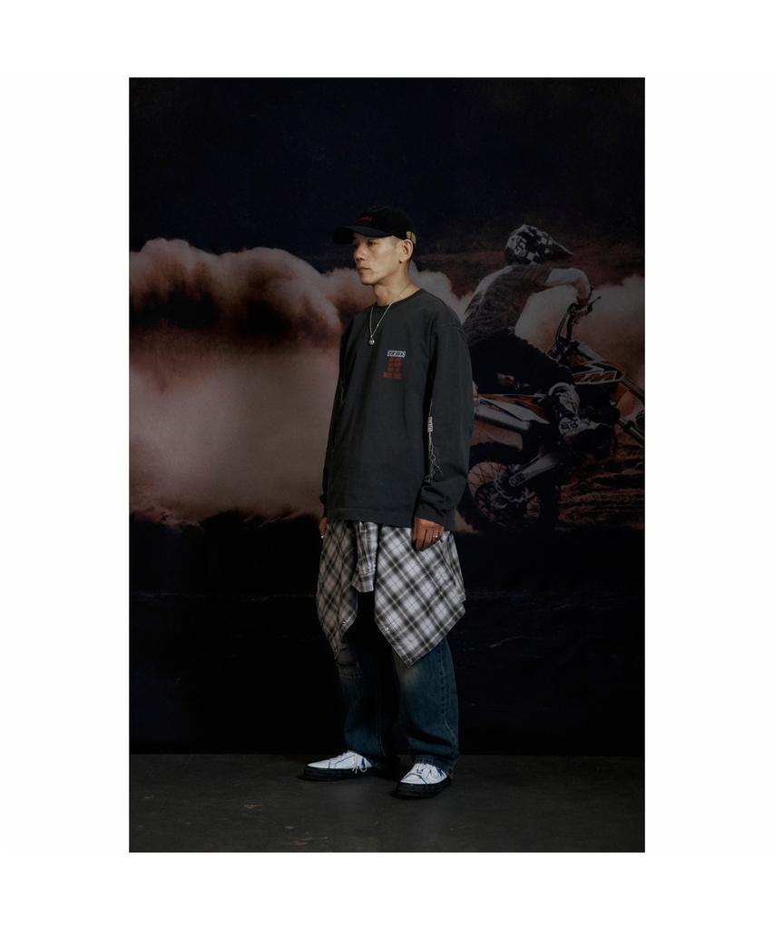 Silijeu Motorcycle Print Long Sleeve T-Shirt Satas26311Chx