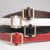 Women'S Rose Gold Square Buckle Day Buckle Black Belt Basic Thick Line Textured Women'S Belt