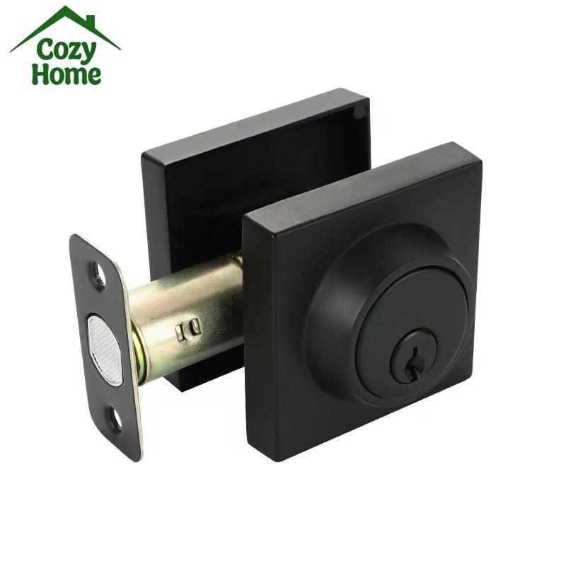 Heavy Duty Design Deadbolt Single Cylinder Deadbolt Lock Zinc Alloy Matte Black Square On-Hand Dead Bolt Lock with Key