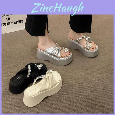 Stylish Silver Thick-soled Women's Sandals With Rhinestones For Summer Comfort