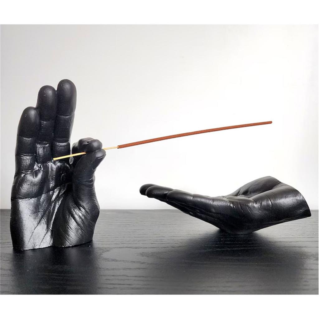 Räucherstäbchenhalter aus Kunstharz in Form einer menschlichen Hand mit Aschefänger für Yoga-Meditationen und als Dekoration für das Zuhause