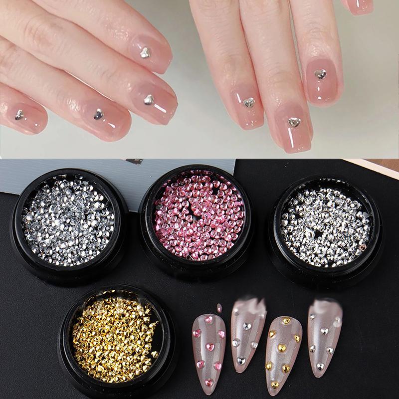 Four Color 1Box Mini Heart-Shaped Nail Jewelry Flatback Nail Charms Nail Art Accessory Gold Silver Manicure Bead