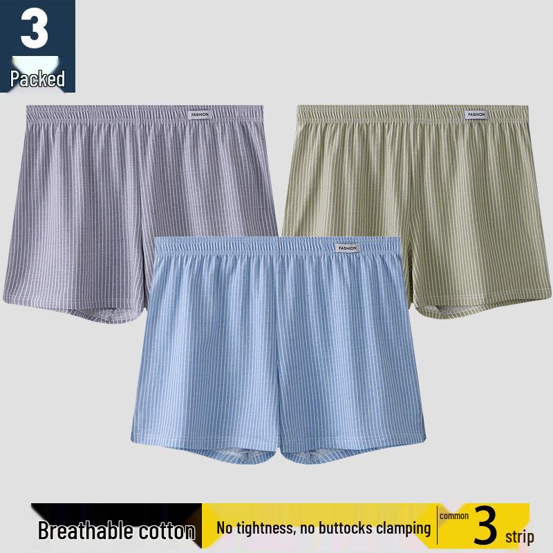 Herre Bomull Pustende Stripete Boksershorts - Løs Passform, Pluss Størrelse Sportsundertøy