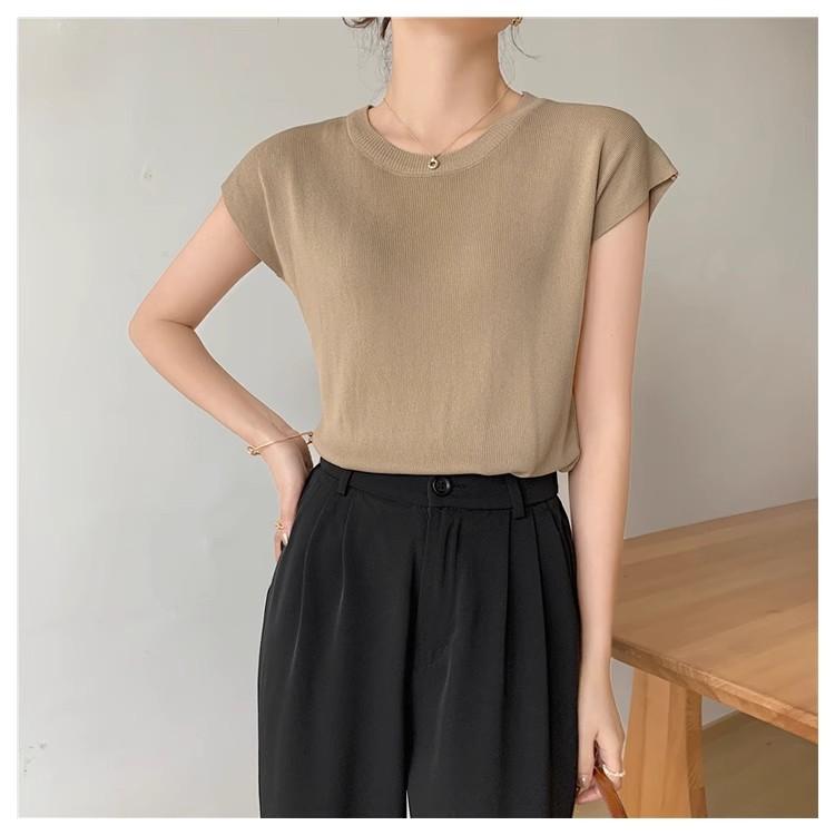 Sommer Strick T-Shirt Damen Shirts Pullover Crop Tops Kurzarm Weiblich Elastisch Slim Casual Strick T-Shirt Damen T-Shirts