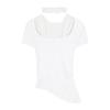 Lace neck slightly transparent mesh design high-end top fake two short-sleeved white T-shirt women's pure desire tight and versatile
