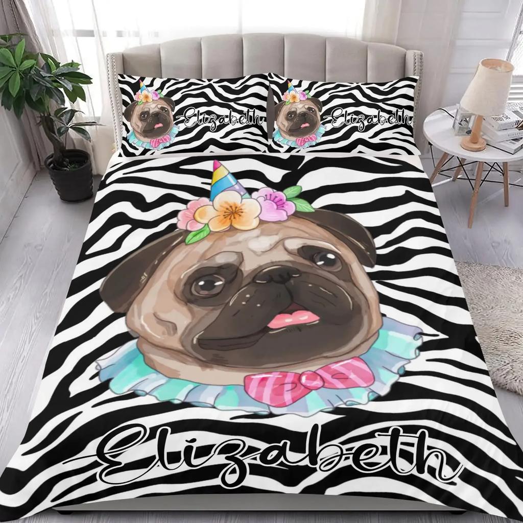 Custom Name Duvet Cover Set Cartoon Animals Unicorn Bedding Set Twin Full Queen King For Kids Girls Boys Birthday Wedding Gifts