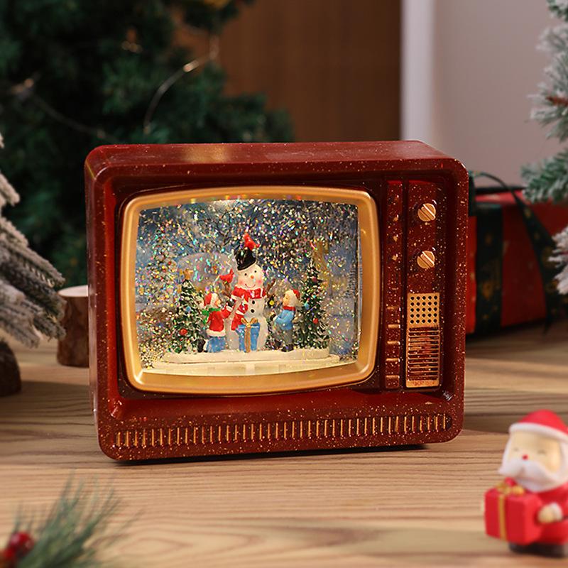 Christmas Decorations TV Music Box Ornaments with Falling Snow, Glowing Water-filled Ornaments, Christmas Gifts
