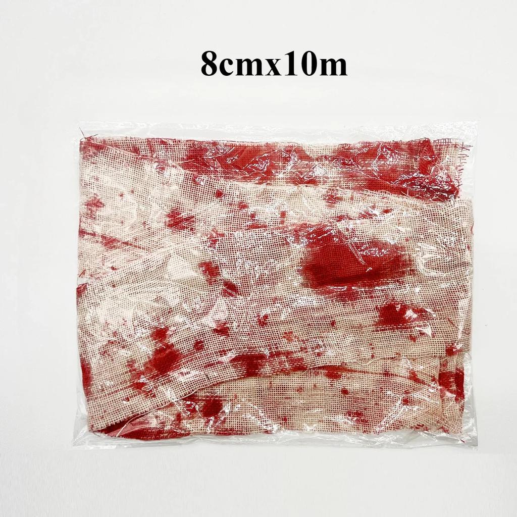 Halloween Blood Stained Gauze Tape Scary Isolation Bandage Prop for Haunted House Party Scene Decoration Supplies