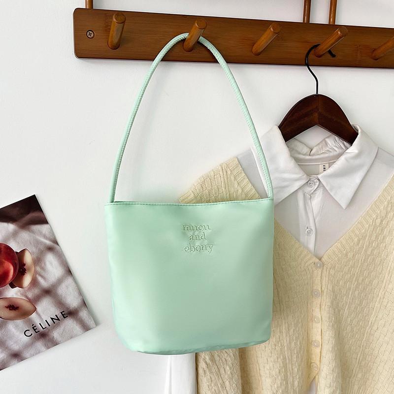 Water Bucket Bag For Women With Embroidery Nylon Casual Small Crossbody Purse For Daily Use