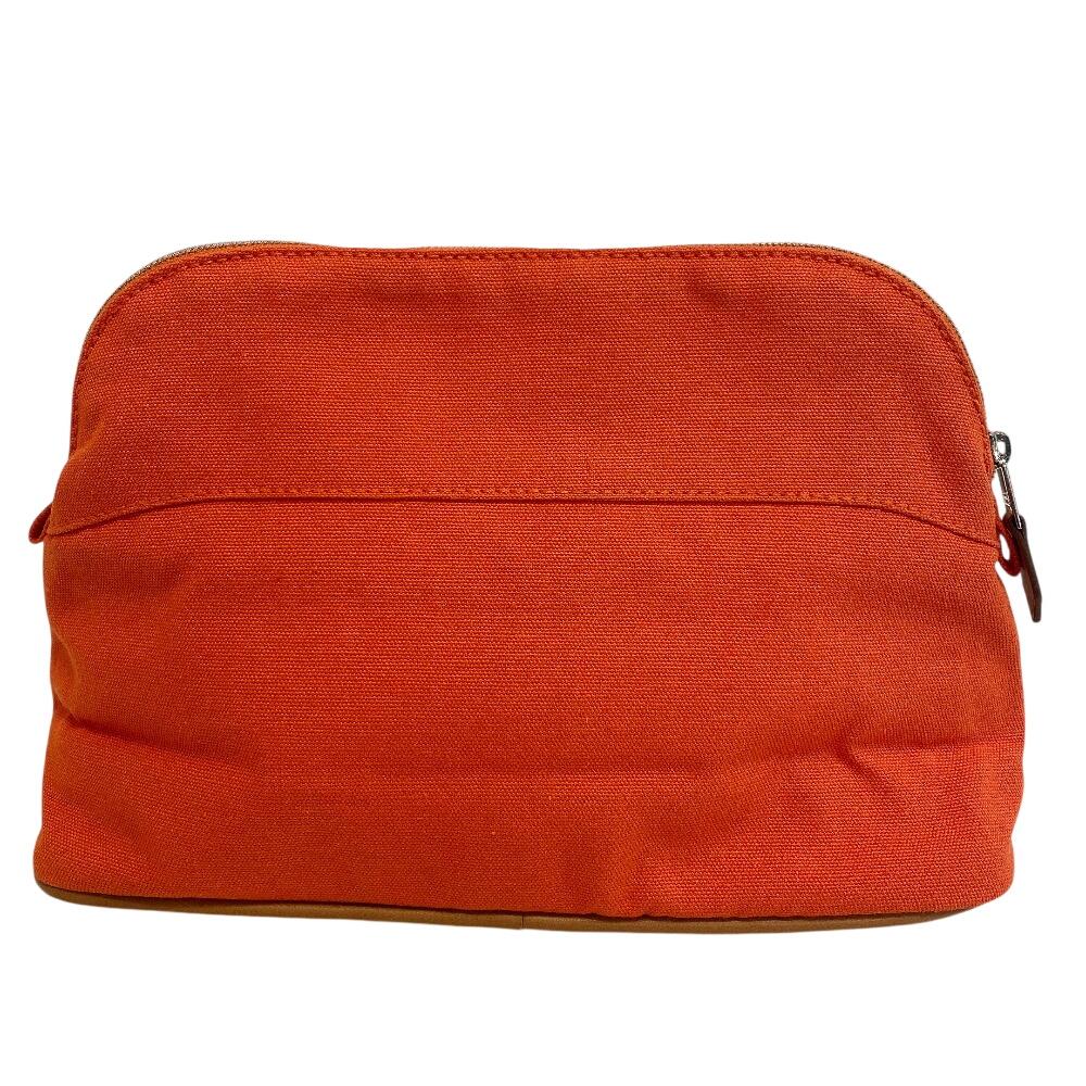 HERMES Zipper Cosmetics Pouch Bolide Vanity cotton Pouch MM Pouch Orange cotton Used