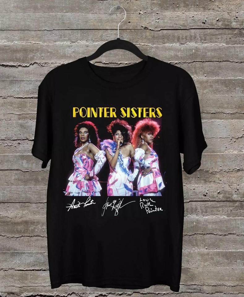 NEW Rare The Pointer Sisters Signature Gift Fan Black All Size Shirt Unisex T-Shirt S
