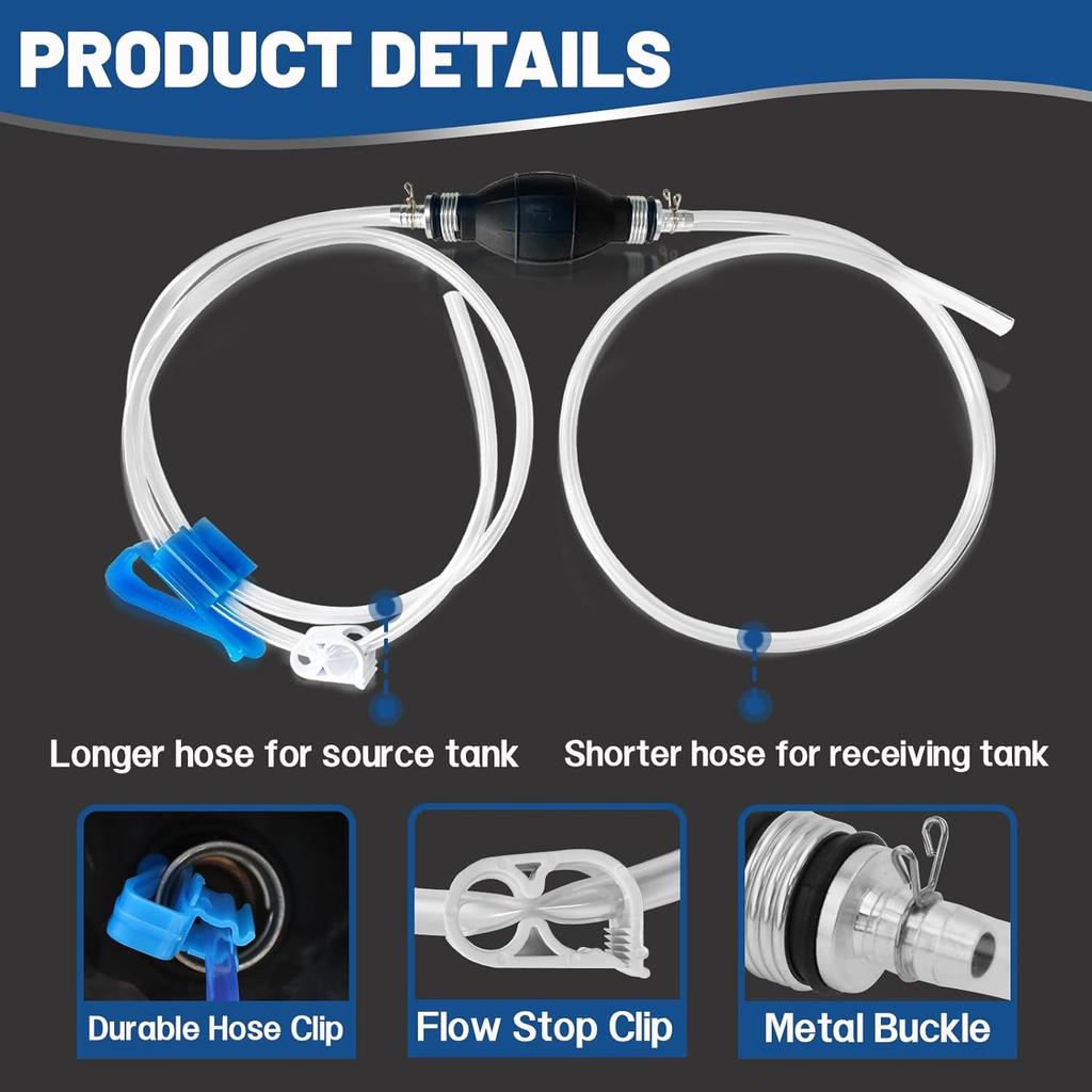Gas Siphon Pump FUELIO - Hand Siphon Pump For Gasoline Transfer - Manual Siphon Pump For Water- Fuel Siphon Pump For Gasoline- Gas Siphon Hose