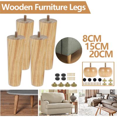 4 Stück Möbelbein Holz Ersatz Möbelfüße 8/15/20cm Höhe Tischbein mit Schrauben Fußpolster für Sofa Stuhl Bett Schrank