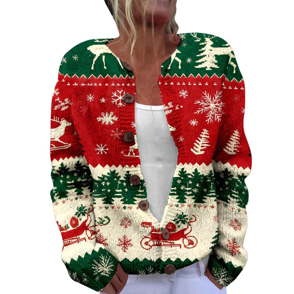 LLL-YK01 Christmas Crew Neck Cardigan Sweater 3D Printing