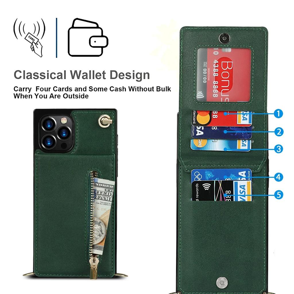 Crossbody Zipper Wallet for IPhone 16 16E 15 14 13 12 11 XR XS Pro Max Plus Case with Card Holder Lanyard Strap Leather Cover