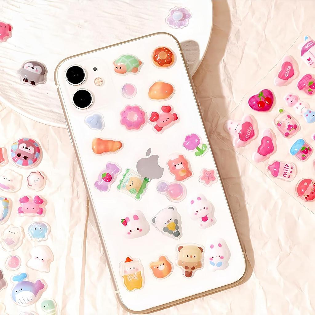 10-Sheet 3D Puffy Stickers Kawaii Jelly Stickers For Scrapbooking Laptop  Phone Decor