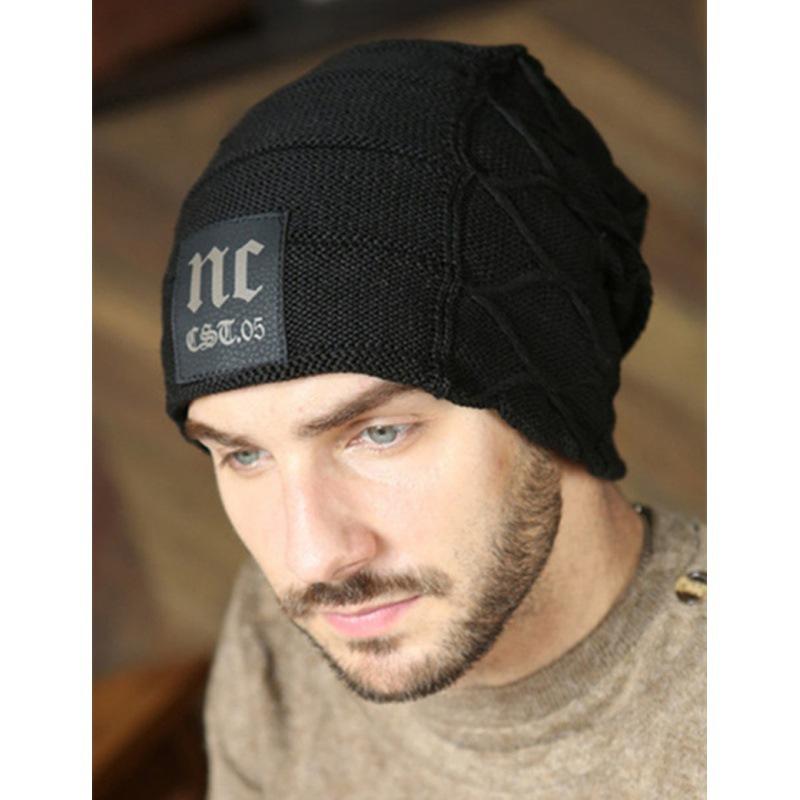 Autumn and Winter New Men's Knitted Hat, Adult Wool Plush Thickened Outdoor Thermal Pullover Hat