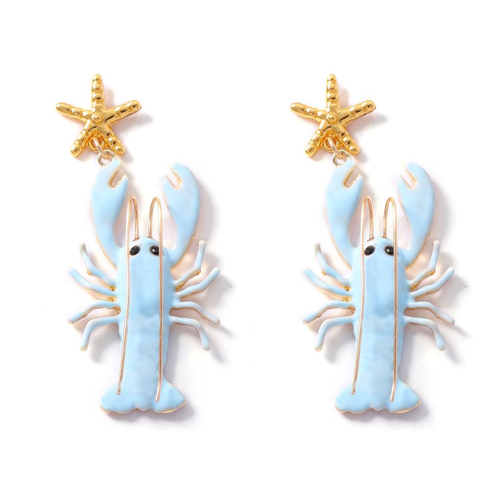 Hot-selling seaside earrings, unique niche design, long beard, painted lobster starfish female earrings