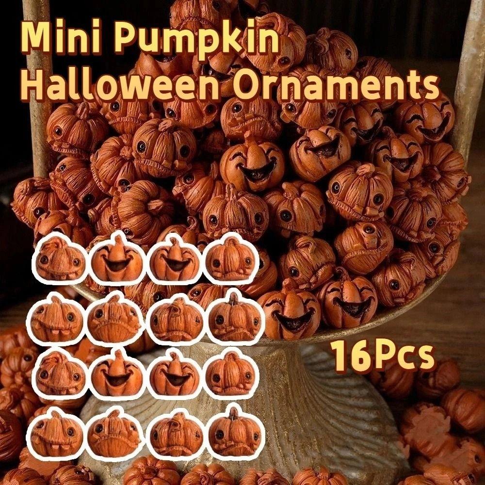 16Pcs Resin Halloween Skull Pumpkin Miniature Halloween Pumpkin Figurine  Home Decor