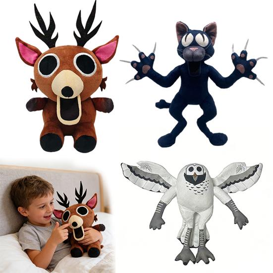 99 Nights Forest Horror Cat Plush Toy Soft Stuffed Animal with Expressive White Eyes & Sharp Claws Collectible Creepy Cute
