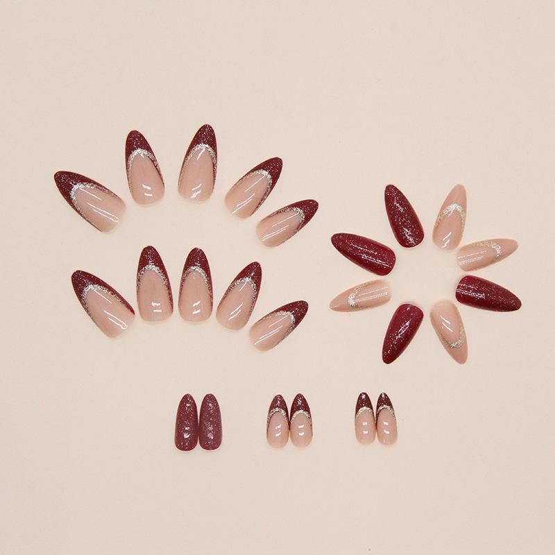 Sparkling Wine Red New Year'S Bridal Nail Art, Champagne Glitter Powder, Almond Nail, European And American Sweet Sa Wearable Nail Art Tablets