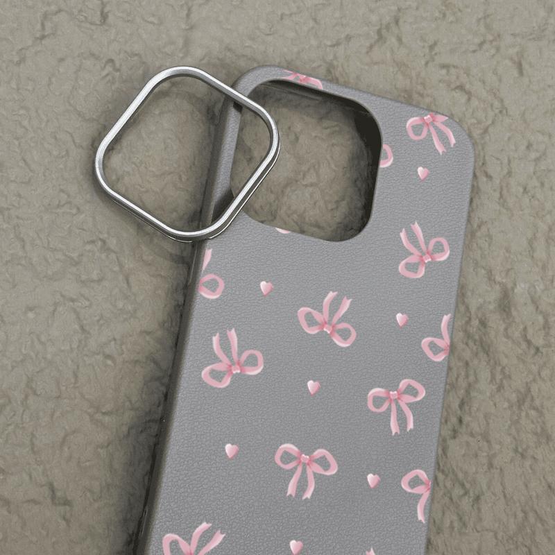 Cute Pink Bow Pattern Phone Case For iPhone 16 15 14 Pro Max 14 Plus 13 12 Pro 11 Shockproof Leather Texture TPU Silicone Cover