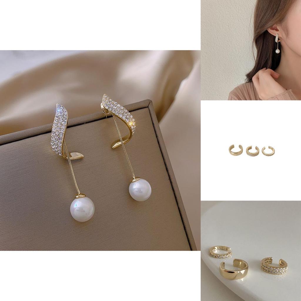 Boucles d'oreilles de style coréen avec des accents classiques en métal et en perle pour femmes