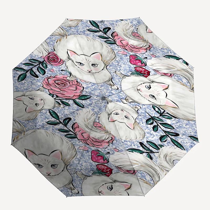 

1PC cat flower Umbrella-8-Rib Reinforced Portable Folding Travel Suitable for All Seasons Outdoor Daily , Fun Design-Z0447