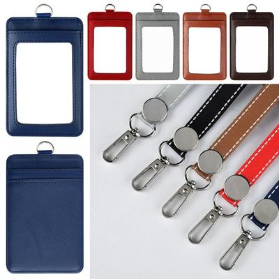Echtes Leder Kartenhülle mit drei Kartenfächern, Ausweishalter für Mitarbeiter mit Lanyard für Firmenangestellte Arbeiter