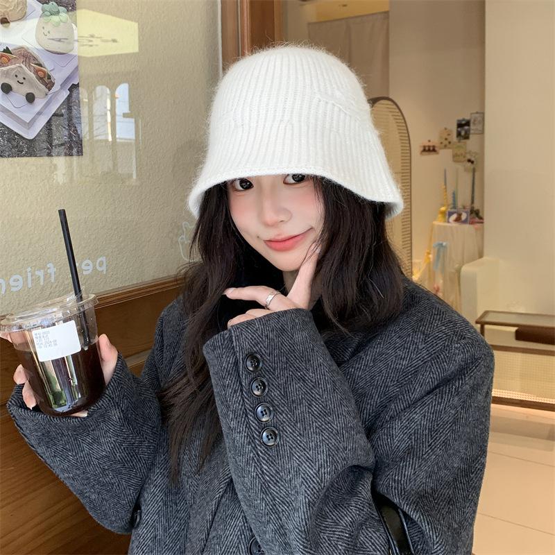 Rabbit Plush Bucket Hat Women's New Autumn and Winter Fashion Versatile Face Small Versatile Big Head Circumference Basin Hat
