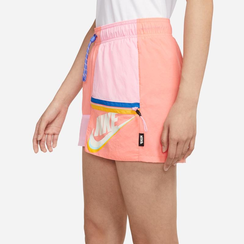 Nike Sportswear Icon Clash Color-Block Zip Pocket Printed Woven Shorts Women Bottoms Rage-Red DJ5376-641