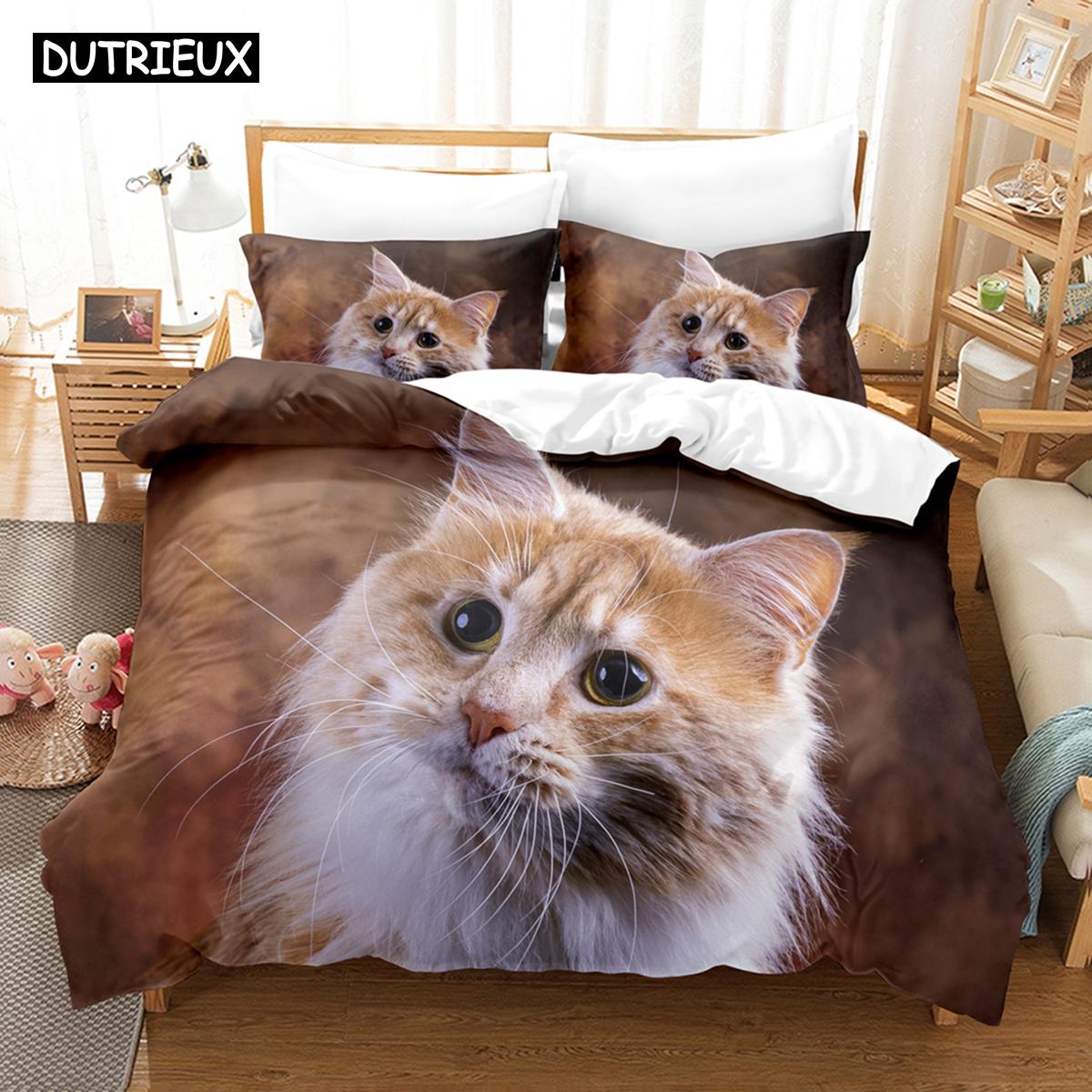 

Комплект постельного белья с изображением мейн-куна, напечатанный на 3D-принтере, пододеяльник, одеяло размера Queen King Single, домашний текстиль, декор для спальни EU single(135x200cm)