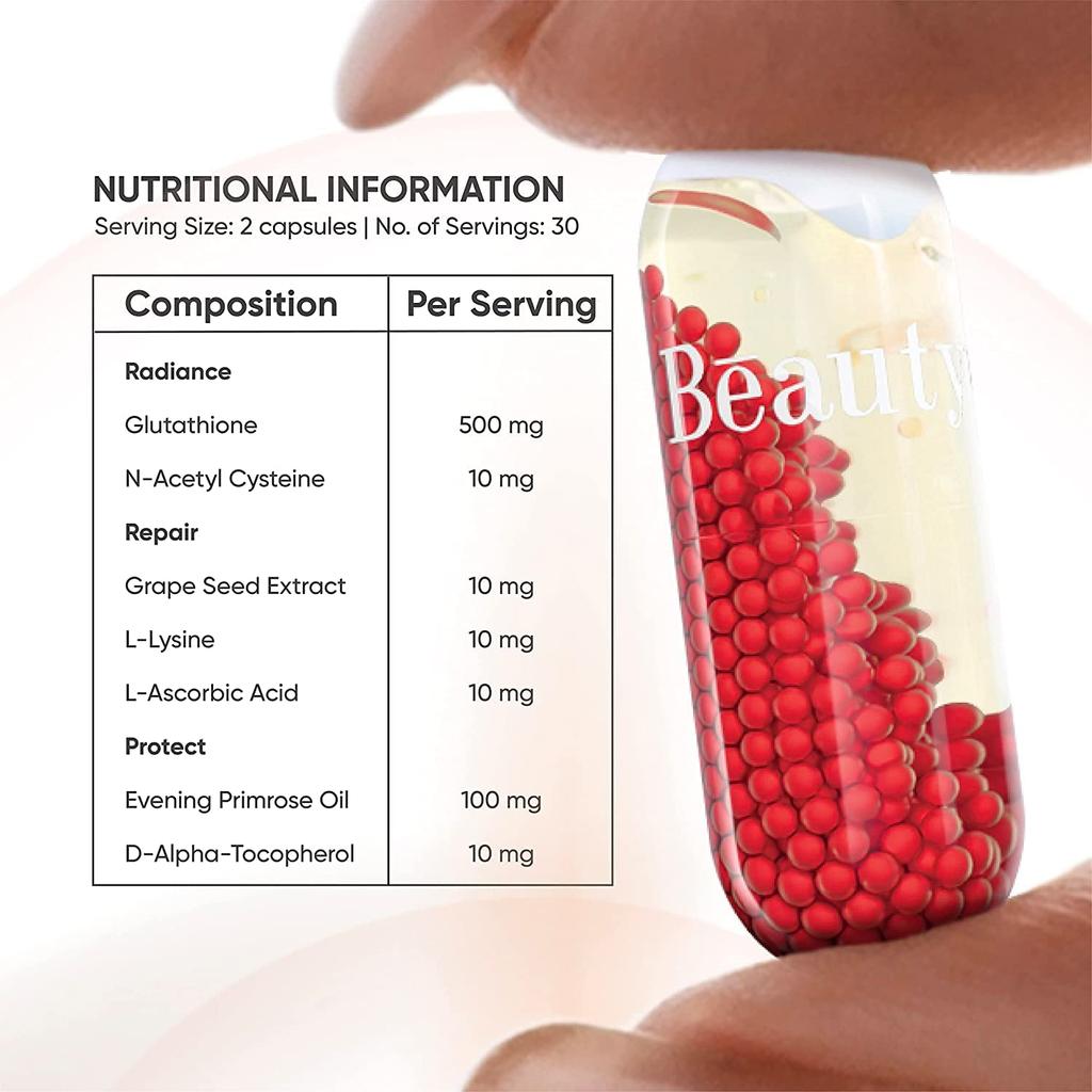Beautywise Glutathione with NAC - 500mg I Dual Action Skin Brilliance| For Skin Brightening and Glow, 60 Veg Capsules (Pack of 1)