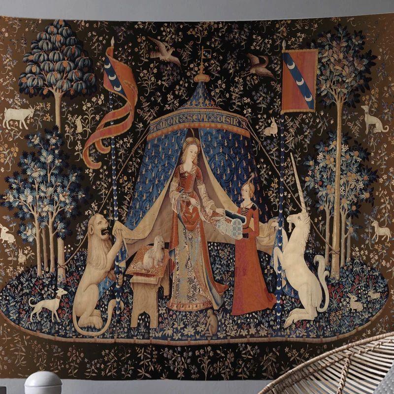 Tapestry with a unicorn autumn 75x100 чёрный