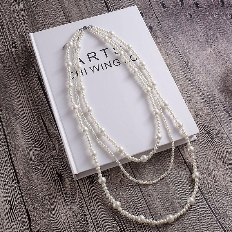 French elegant three-layer imitation pearl necklace, niche temperament multi-layer long cheongsam with versatile sweater chain