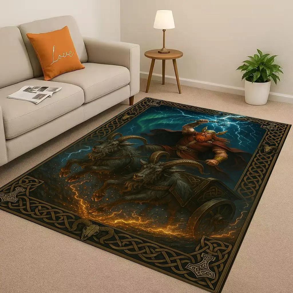 3D severský vikingský totem Vegvisir runa Valhalla Valknut Protiskluzový koberec do obývacího pokoje Měkký koberec do ložnice k pohovce, Domácí rohožka