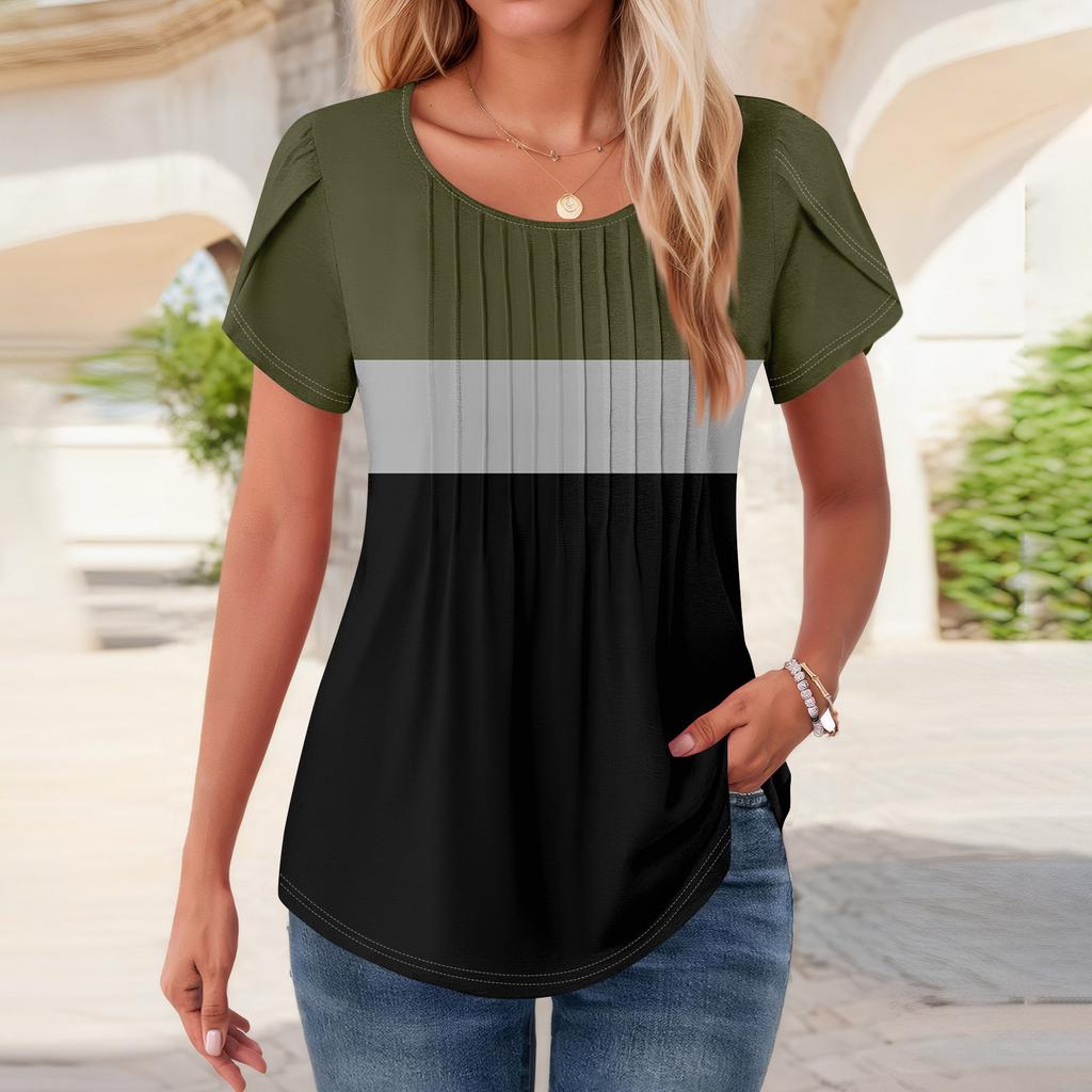 Womens Tops Petal Short Sleeve Summer Round Neck Shirts Floral  Printing Blouses For Women Dressy Casual