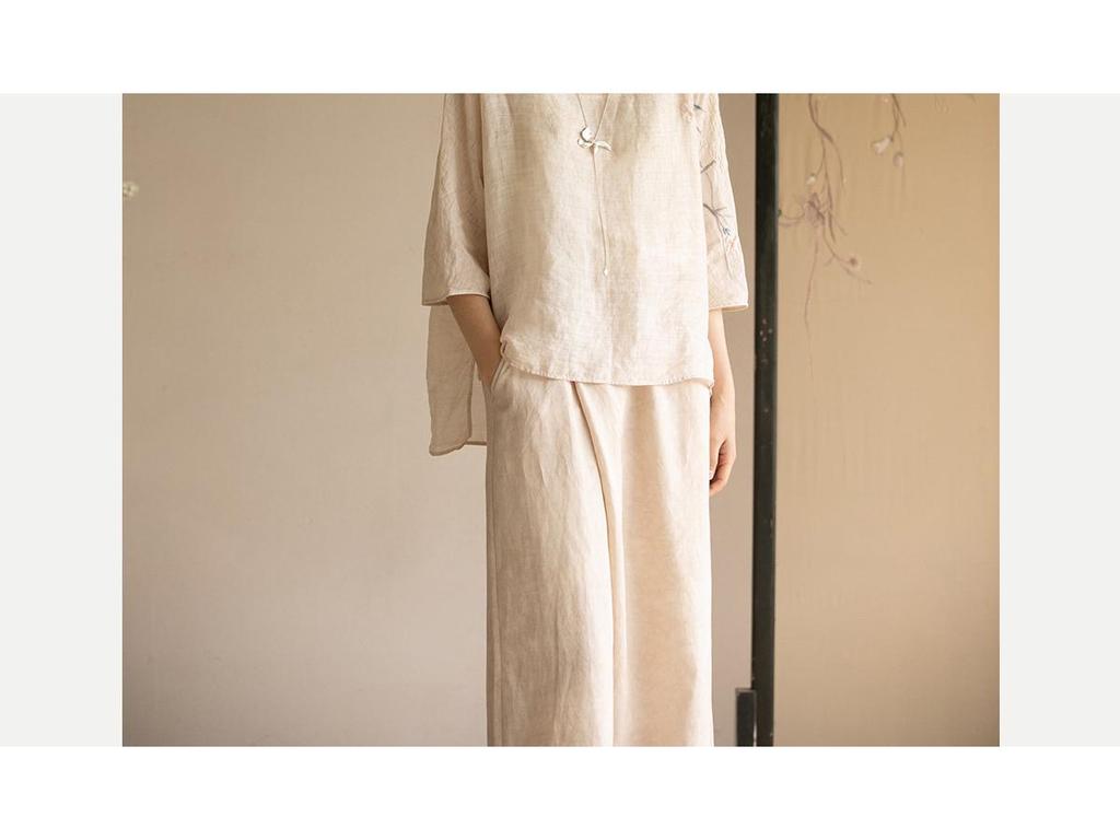 Autumn Artistic Embroidery Ramie Shirt - Zen Tea-Inspired Retro Loose Chinese Top